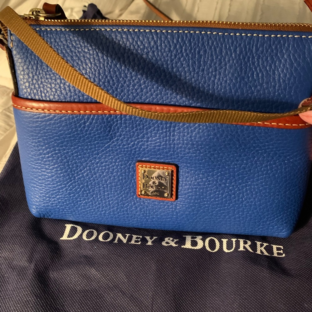 Dooney & Bourke Blue Pebble Leather Crossbody with Brown Trim